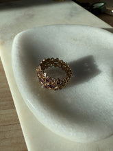 Load image into Gallery viewer, Floral Amethyst &amp; White Sapphire Gold Vermeil Ring Size 9
