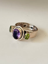Load image into Gallery viewer, Amethyst &amp; Peridot Sterling Silver Ring Size 9.5
