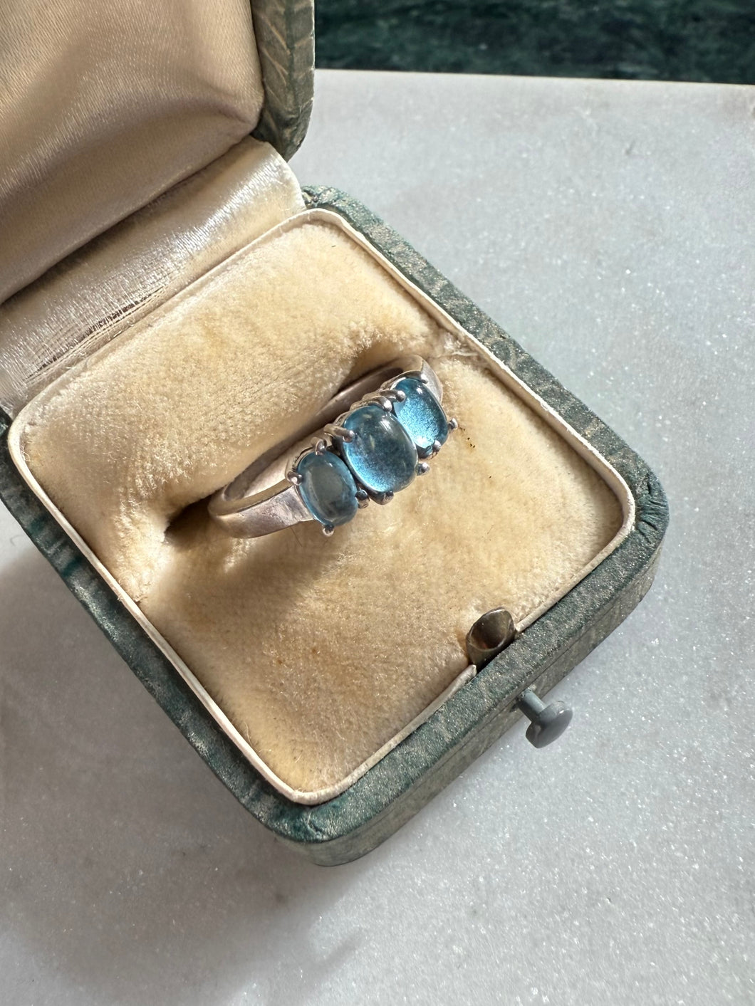 Blue Cabochon Sterling Silver Ring Size 8.25