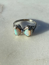 Load image into Gallery viewer, Opal &amp; Diamond 14k White Gold Bow Ring Size 6.75

