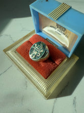 Load image into Gallery viewer, Midcentury Mexican Crushed Turquoise Sterling Silver Signet Ring Size 8
