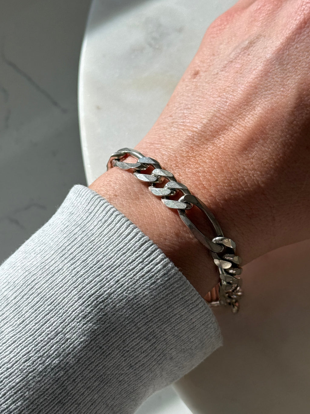 Vintage Solid Sterling Silver Figaro Link Bracelet 8.15”