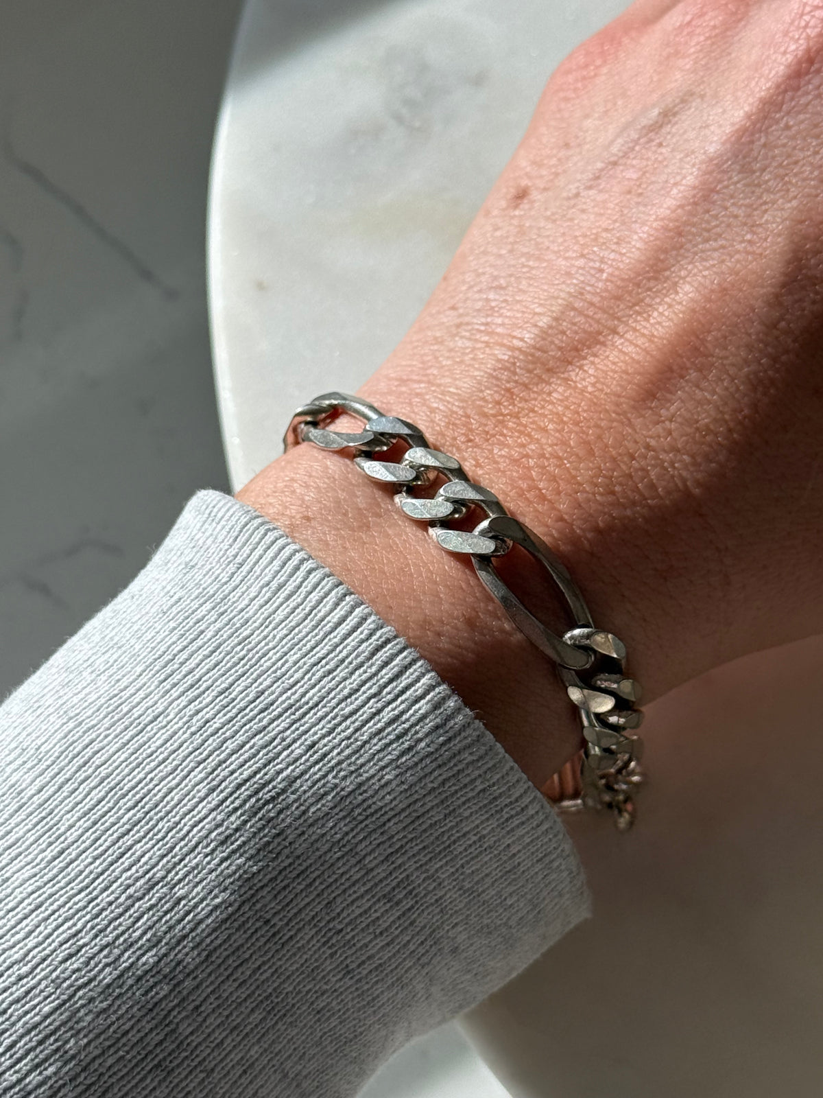 Vintage Solid Sterling Silver Figaro Link Bracelet 8.15”