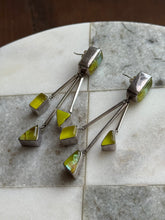 Load image into Gallery viewer, Green Resin Dichroic Glass Sterling Silver Earrings
