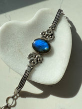 Load image into Gallery viewer, Vintage Floral Labradorite Sterling Toggle Clasp Bracelet
