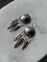 Load image into Gallery viewer, Vintage Sterling Silver Concho Feather Earrings
