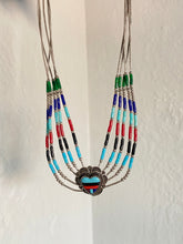 Load image into Gallery viewer, Vintage Multistone Liquid Silver Sterling Fetish Necklace 17”
