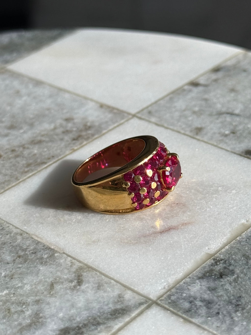 Synthetic Pink Sapphire Gold Vermeil Ring Size 10