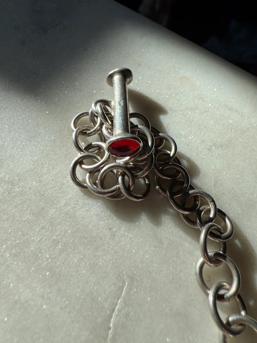 Cabochon Toggle Clasp Sterling Silver Cable Link Bracelet 8”