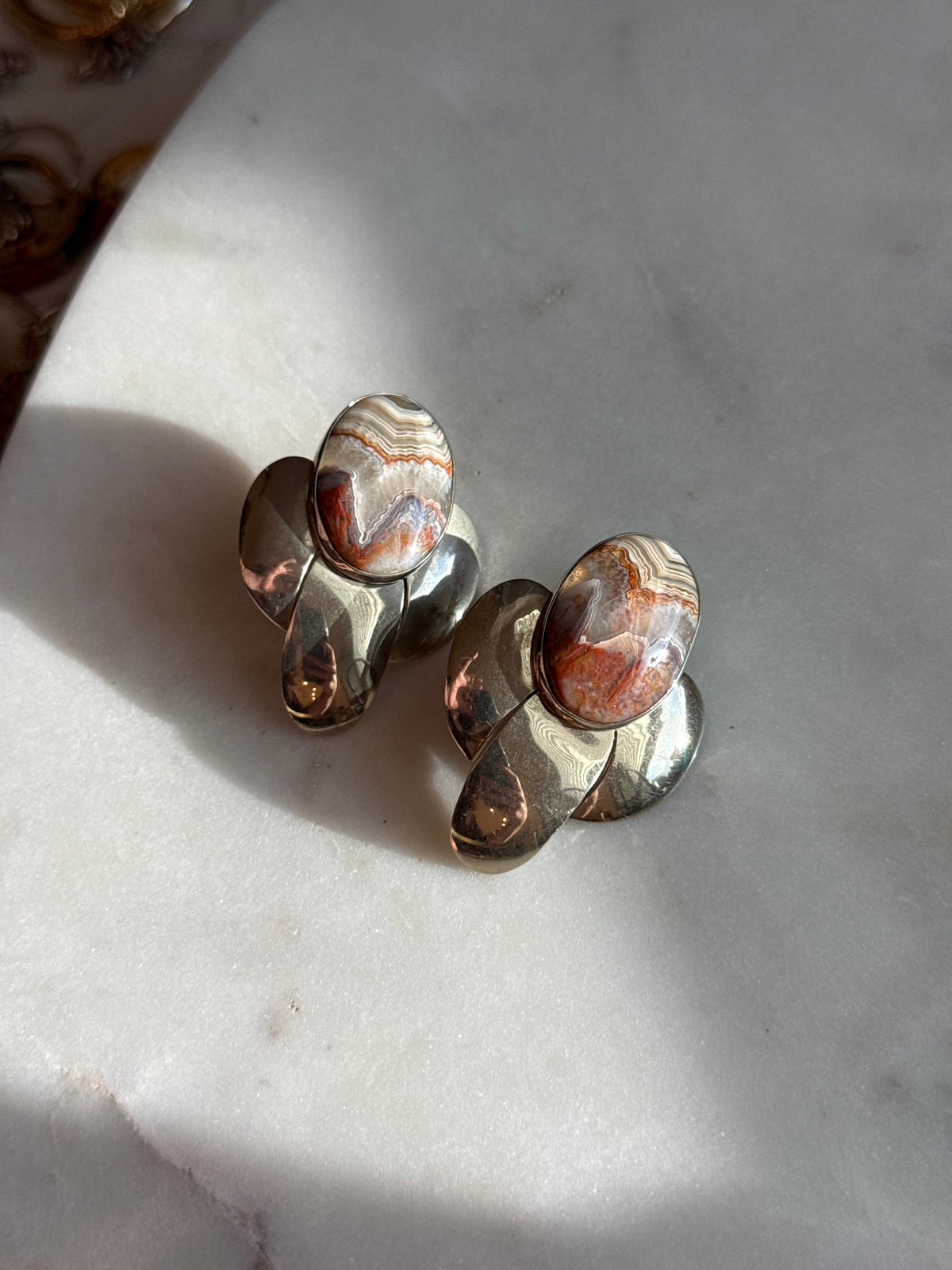 Vintage Agate Sterling Silver Earrings