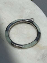 Load image into Gallery viewer, Etched Sterling Silver Jade Bangle
