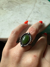 Load image into Gallery viewer, Sterling Silver Green Jade Ring Size 5.25
