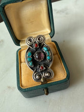 Load image into Gallery viewer, Taxco Sterling Silver Turquoise Amethyst Coral Ring Size 10.75
