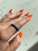 Load image into Gallery viewer, Blue Enamel CZ Sterling Silver Band
