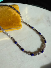 Load image into Gallery viewer, Vintage Lapis Greek Key Sterling Silver Necklace 17”

