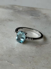 Load image into Gallery viewer, Cushion Cut Aquamarine with Single Cut Diamonds 14k White Gold Ring
