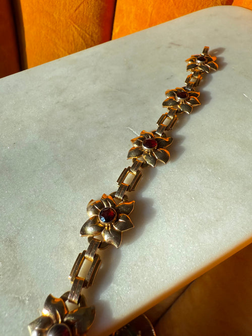 Antique 1/20 10k Gold Filled Flower Bracelet 6.25”