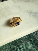 Load image into Gallery viewer, Antique Blue Sapphire Sugarloaf Cabochon Diamond Ring
