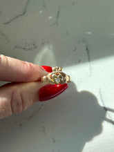 Load image into Gallery viewer, Vintage 14k Yellow Gold Hearts of Claddagh Diamond Ring Size 6.5
