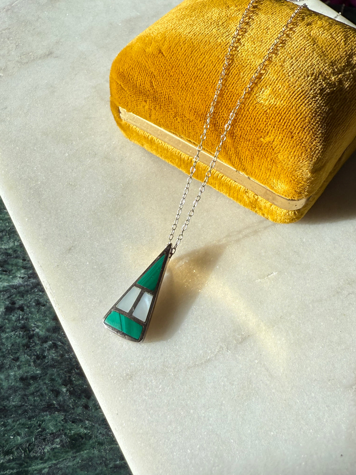 Malachite & Mother of Pearl Inlay Sterling Silver Necklace