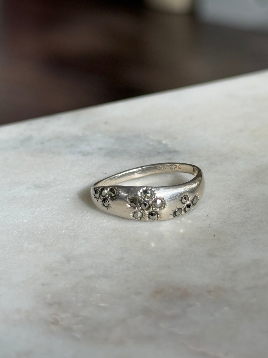 Marcasite Flower Sterling Silver Ring Size 9.25