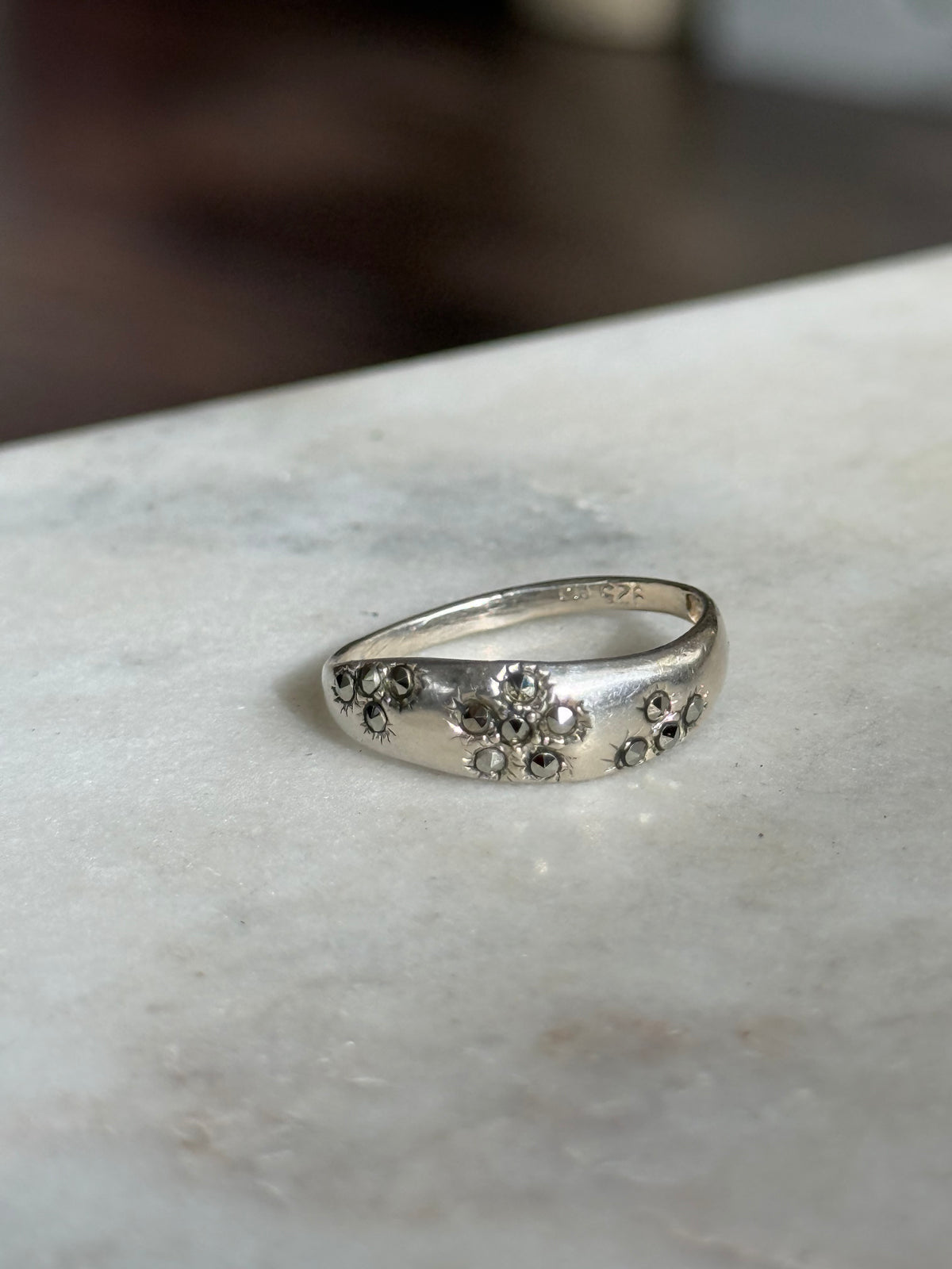 Marcasite Flower Sterling Silver Ring Size 9.25