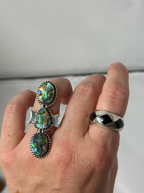 Abalone Shell Sterling Silver Elongated Ring Size 5