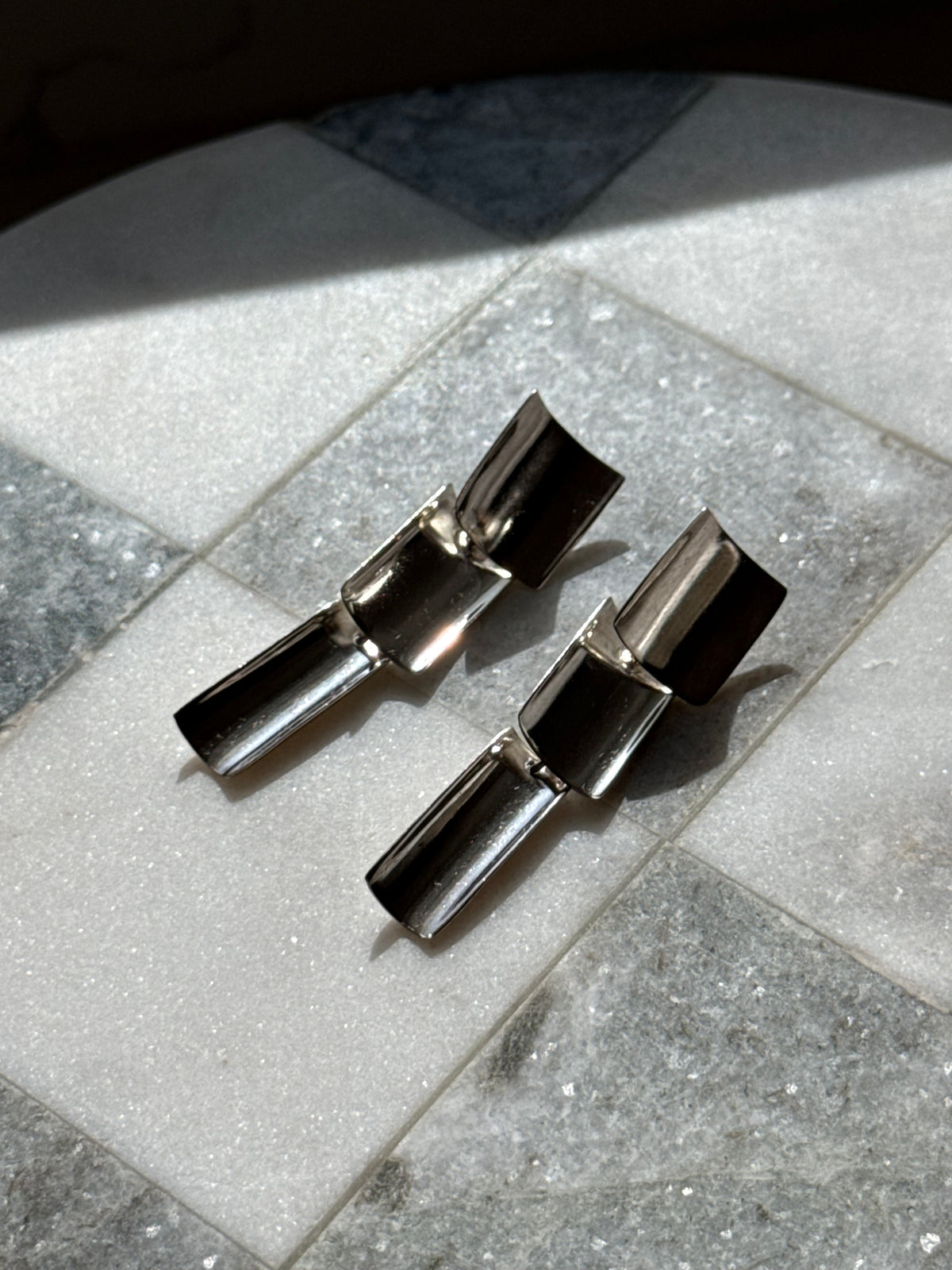 Modernist Vintage Sterling Silver Panel Dangle Earrings