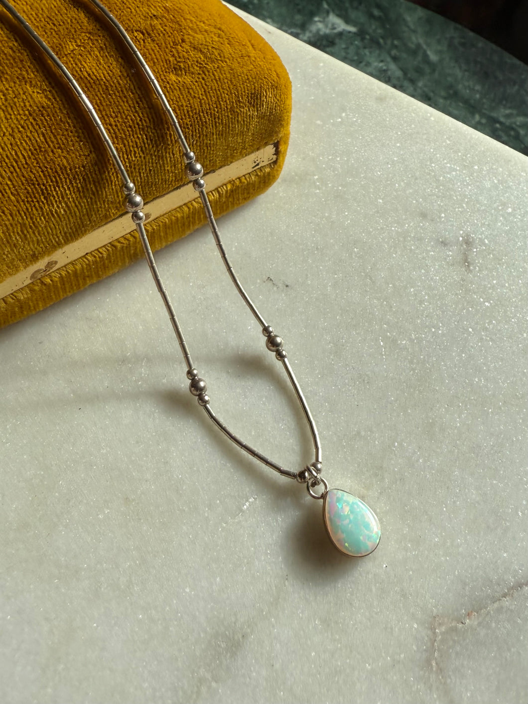 Simulated Opal Sterling Silver Necklace 18”