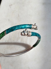 Load image into Gallery viewer, Blue &amp; Green Enamel Dueling Panther Sterling Silver Bracelet
