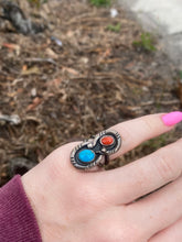 Load image into Gallery viewer, Turquoise &amp; Coral Sterling Silver Ring
