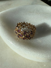 Load image into Gallery viewer, Floral Amethyst &amp; White Sapphire Gold Vermeil Ring Size 9
