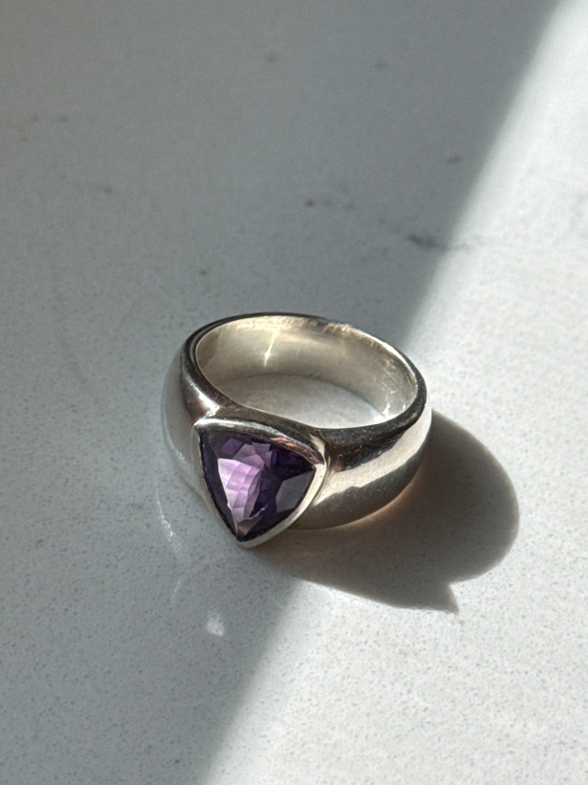 Rhodium Plated Amethyst Sterling Ring Size 8.75