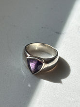 Load image into Gallery viewer, Rhodium Plated Amethyst Sterling Ring Size 8.75
