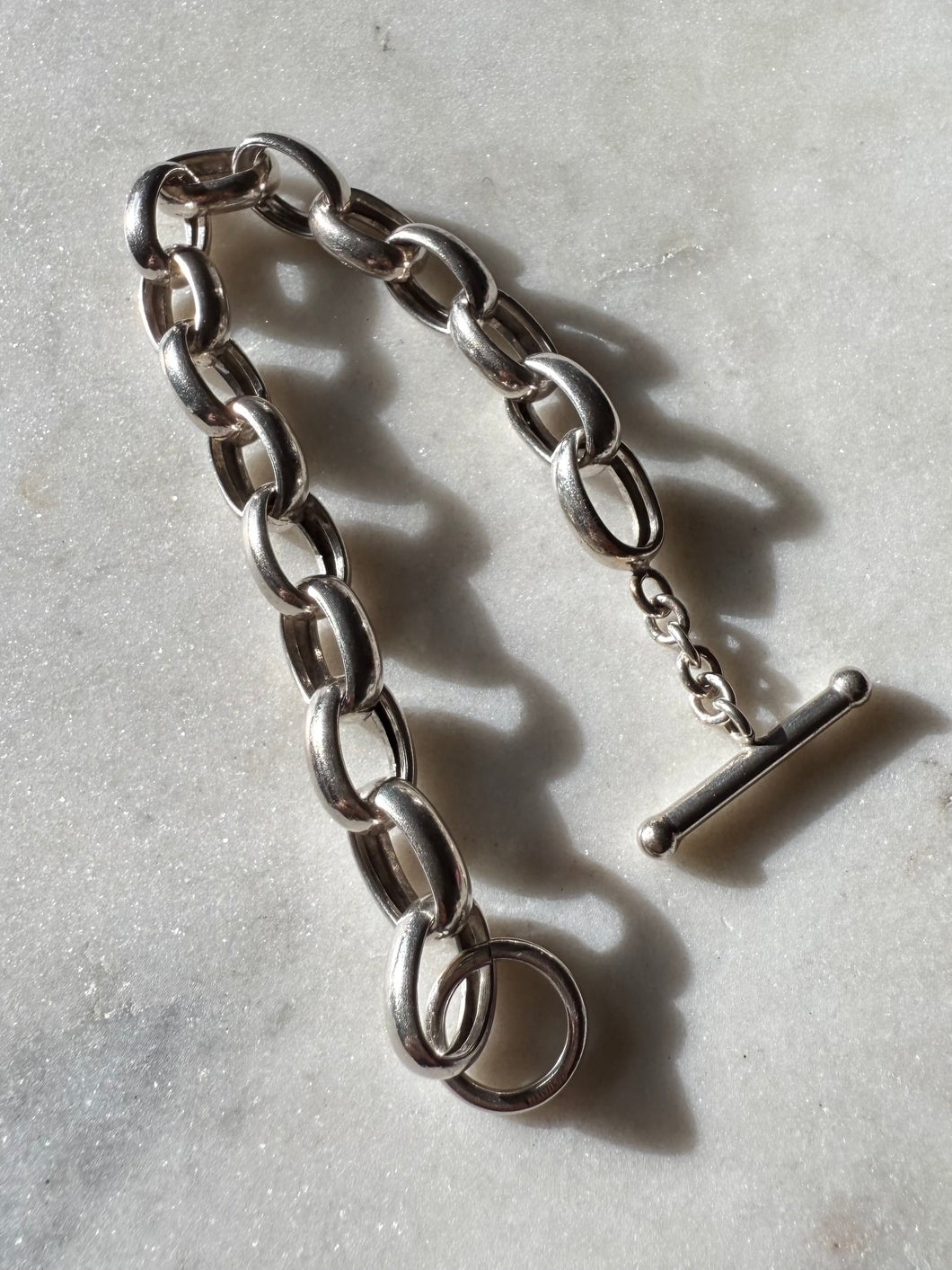 Chunky Oval Link Sterling Silver Toggle Clasp Bracelet 7.75”