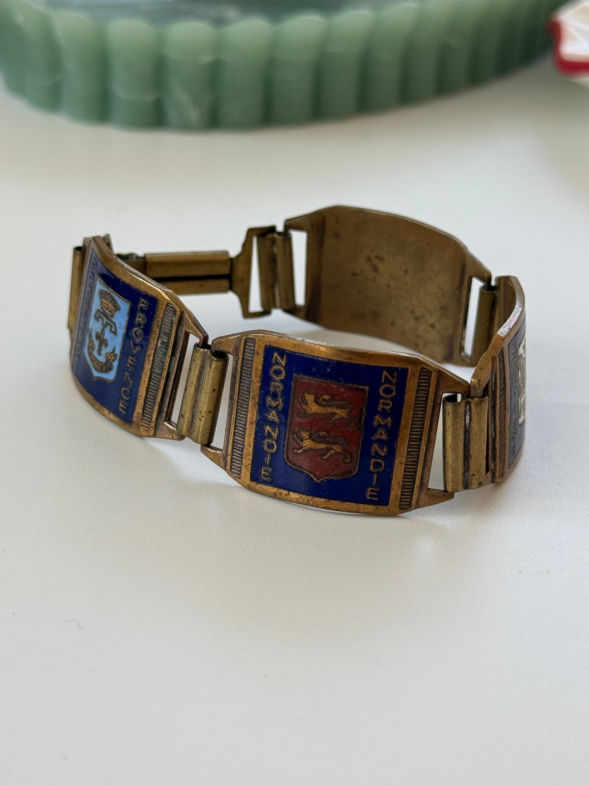 Antique Enamel Brass France Souvenir Bracelet
