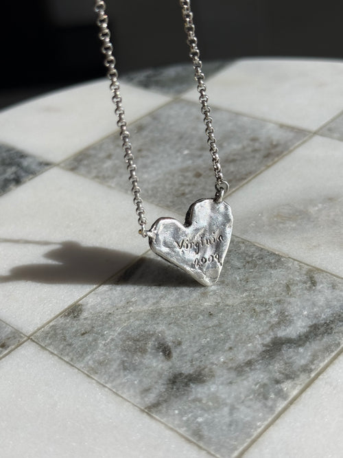 Artist Signed Sterling Silver Heart Necklace 22.5”