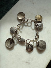 Load image into Gallery viewer, Vintage Sterling Silver Coin Charm Bracelet 8”
