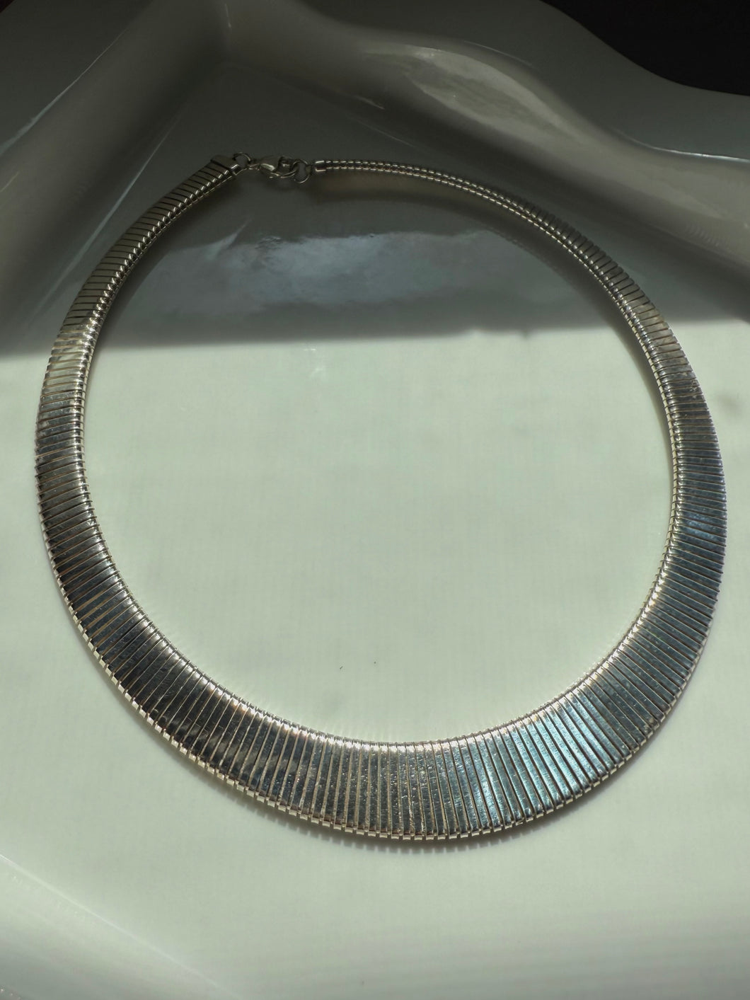 Chunky Snake Link Sterling Silver Collar Necklace 17”