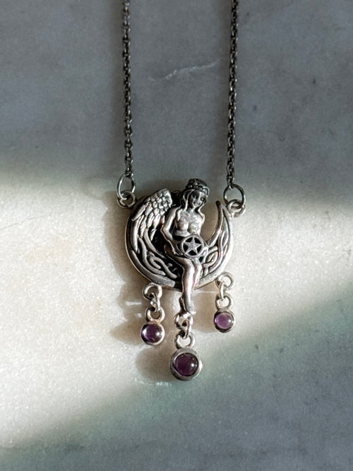 Cabochon Amethyst Witch Sterling Silver Necklace