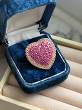 Load image into Gallery viewer, Synthetic Pink Sapphire &amp; CZ Heart Rose Gold Vermeil Ring Size 8
