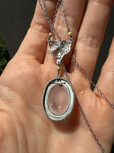 Load image into Gallery viewer, White 10k Gold Enamel Rose Quartz Seed Pearl Necklace 16”
