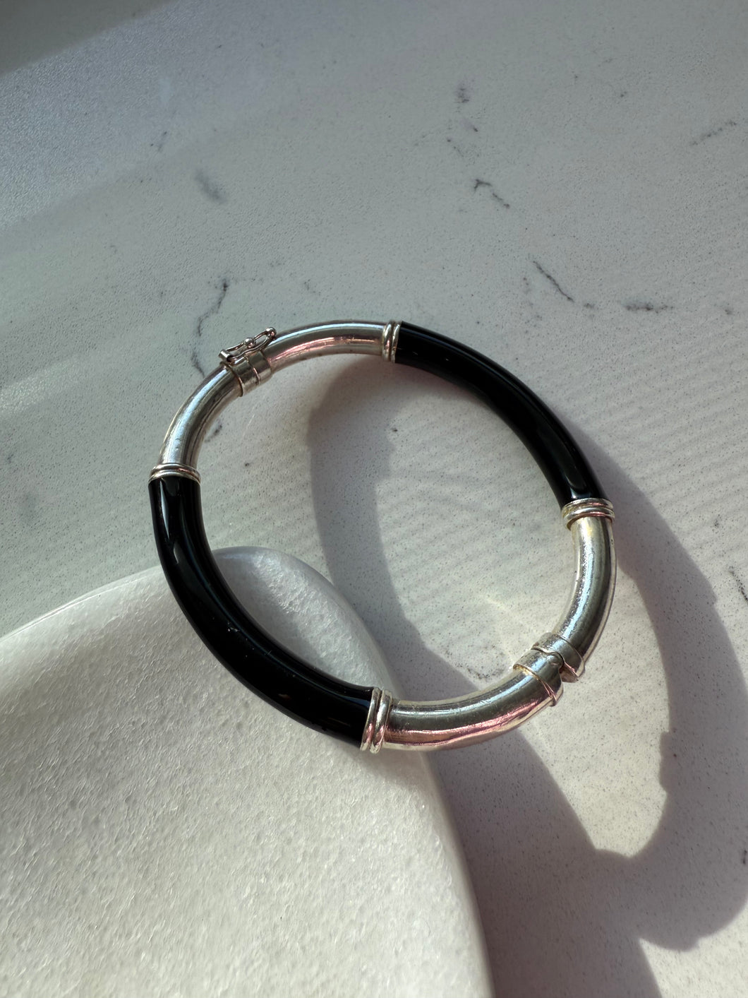 Milor Italy Sterling Silver Black Enamel Bangle Bracelet
