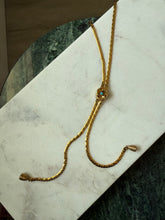 Load image into Gallery viewer, Goldette Goldtone Faux Turquoise Lariat Necklace 18”
