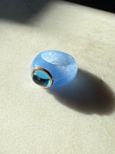 Load image into Gallery viewer, Jade &amp; Blue Topaz Ring w/ 14k Yellow Gold Size 6.25
