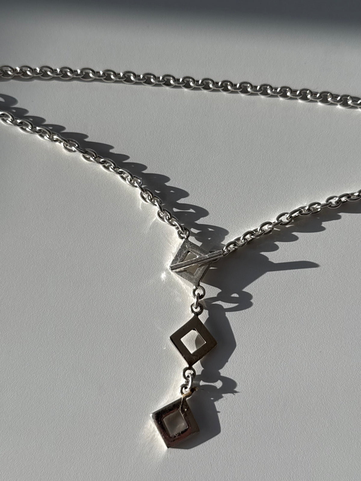 Vintage Square Lariat Solid Sterling Silver Cable Chain 15.5”