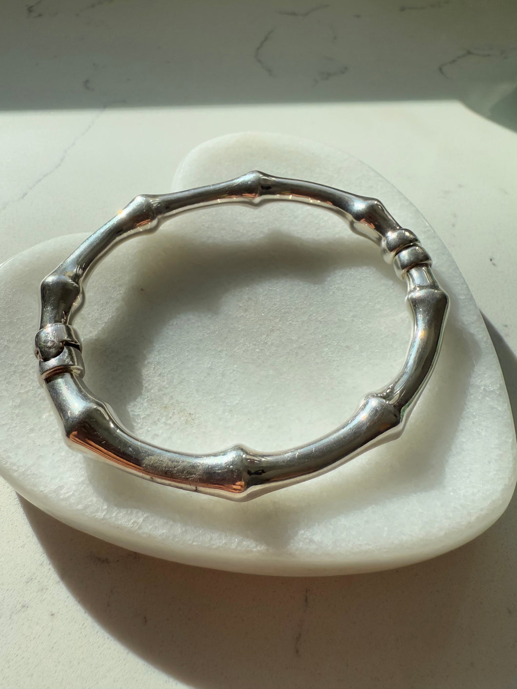 Chunky Bamboo Sterling Silver Hinged Bangle Bracelet