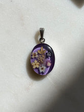 Load image into Gallery viewer, Purple Pressed Flowers Sterling Silver Pendant
