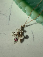 Load image into Gallery viewer, Antique 1/20 12k Gold Filled Guilloche Enamel Fleur De Lis Necklace
