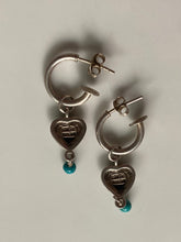 Load image into Gallery viewer, Turquoise Heart Vintage Sterling Silver Dangle Hoop Earrings
